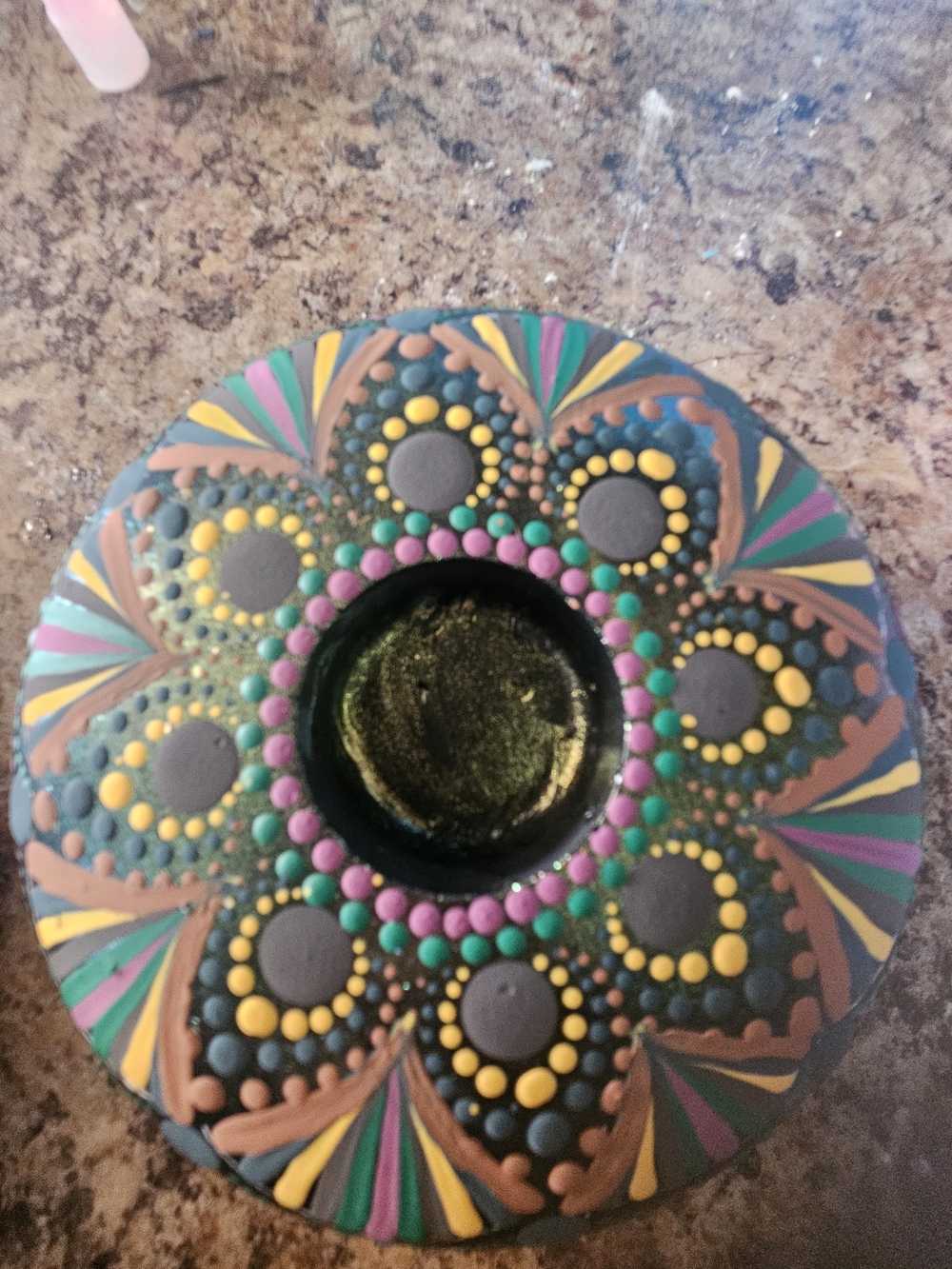 Hand-Painted Floral Dot Mandala Candle Holder - Multicolor